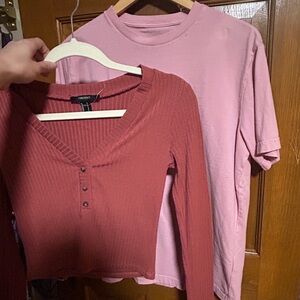 Forever 21 Women's Ribbed V-Neck Crop Top - Brick Red